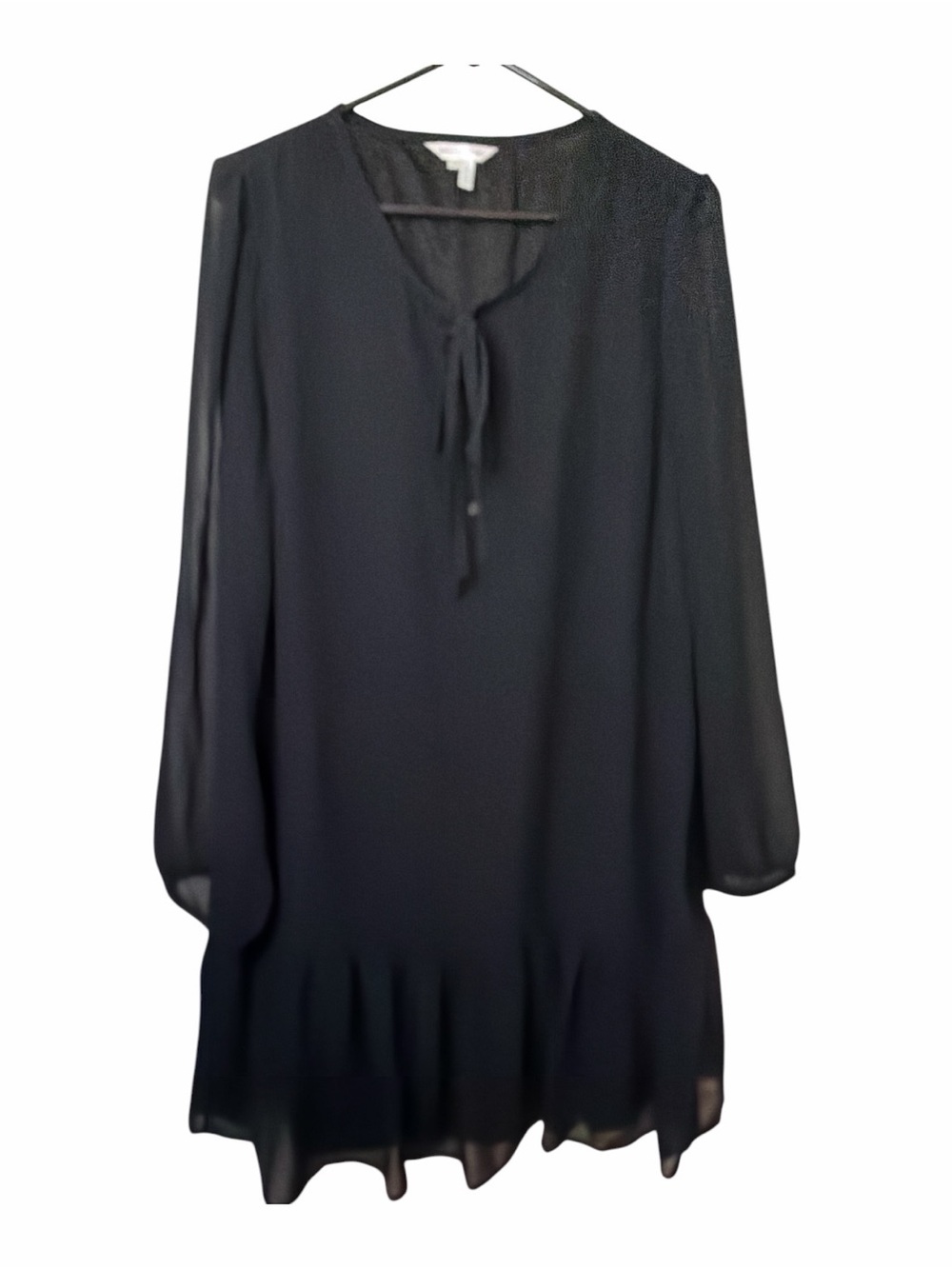 Draper James Black Long-Sleeve Tie-Neck Ruffle Hem Dress NWT